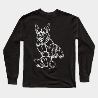 Dog Art Corgi and Toy White Line Drawing Long Sleeve T-Shirt